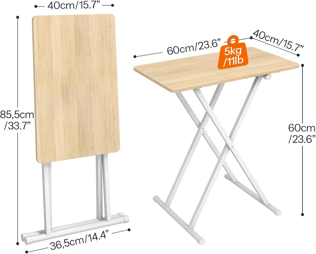 HOOBRO Beistelltisch Klappbar, Kleiner tabletttisch, verstellbare Höhe Klapptische, 60 x 40 x 60 cm,