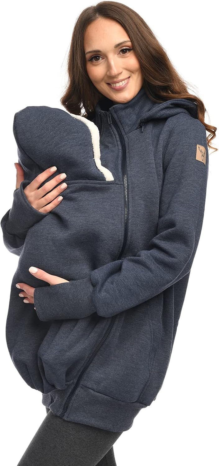 MijaCulture 3in1 Tragejacke Umstandspullover für Tragetuch für Babytrage Kängurujacke 4132 Jeans S,