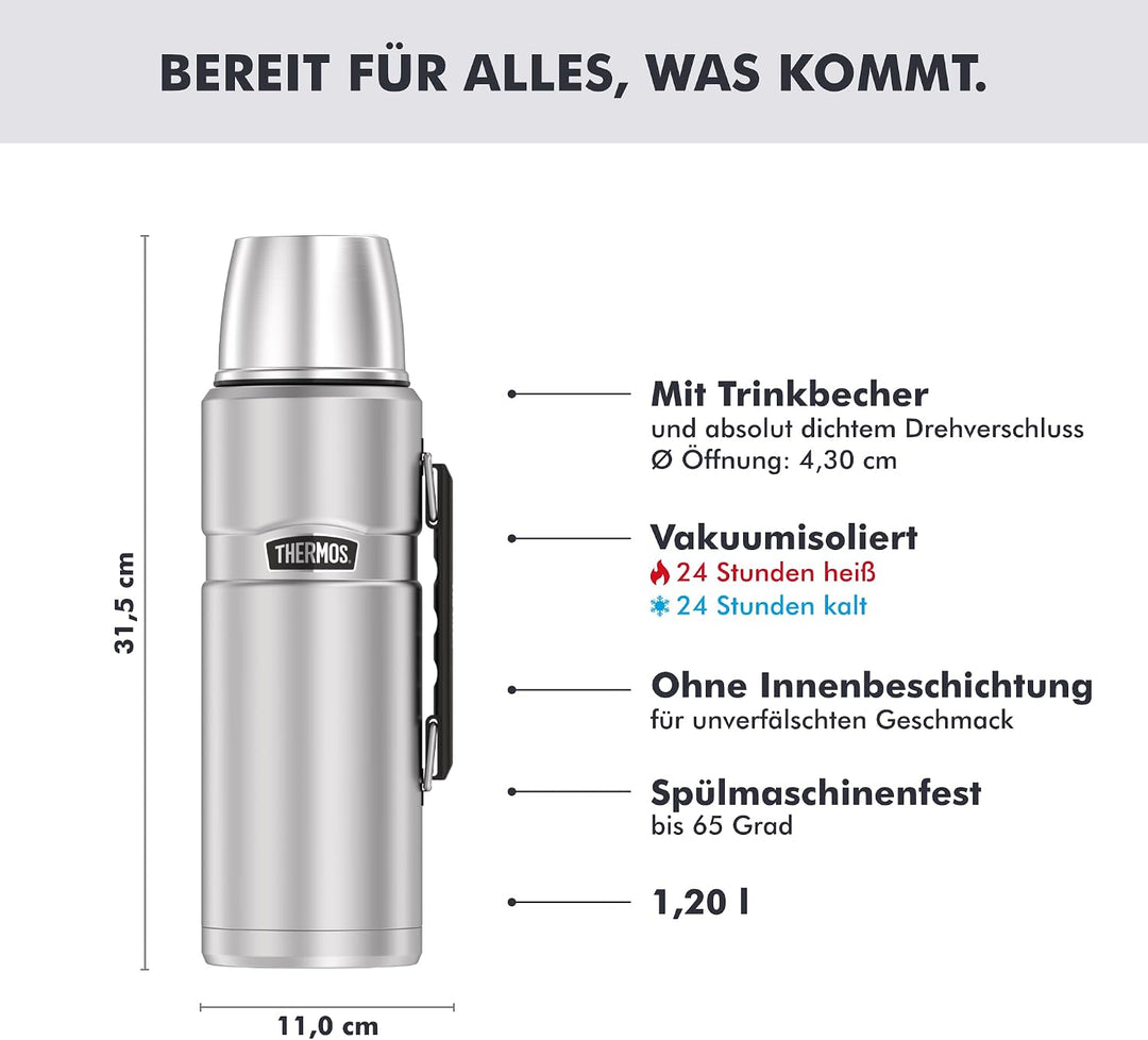 Thermos 4003.205.120 Isolierflasche Stainless King, 1,2 L, Edelstahl mattiert Edelstahl 1,2 l mit Gr