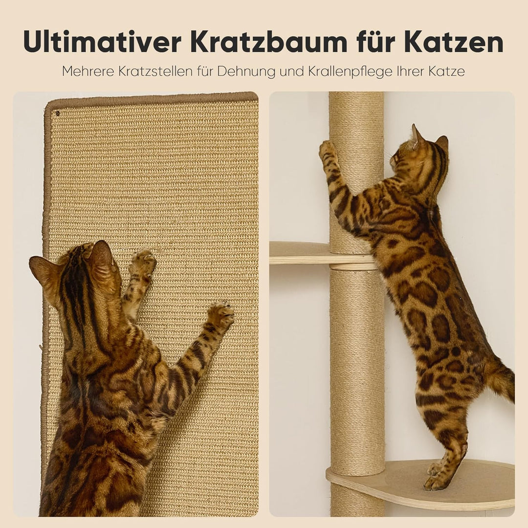 FUKUMARU Kletterwand Katzen-Set, 4 in 1 stabiles Wandmöbel aus mehrschichtigem Holz mit Hängematte,