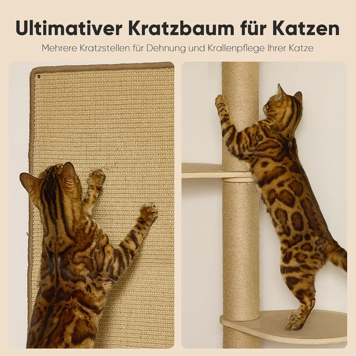FUKUMARU Kletterwand Katzen-Set, 4 in 1 stabiles Wandmöbel aus mehrschichtigem Holz mit Hängematte,
