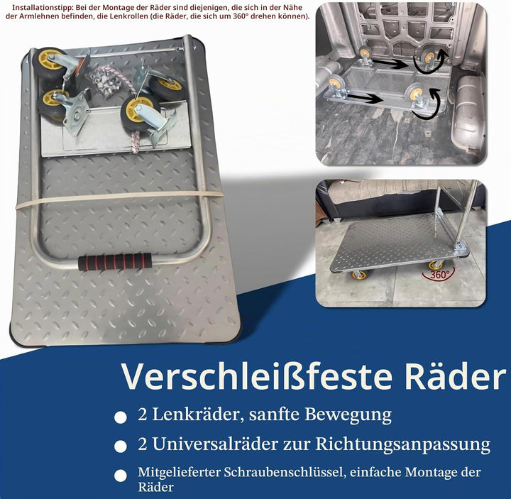 Plattformwagen Klappbar 500kg, Transportwagen, Robuster Wagen Zum Bewegen Schwerer Gegenstände, Roll
