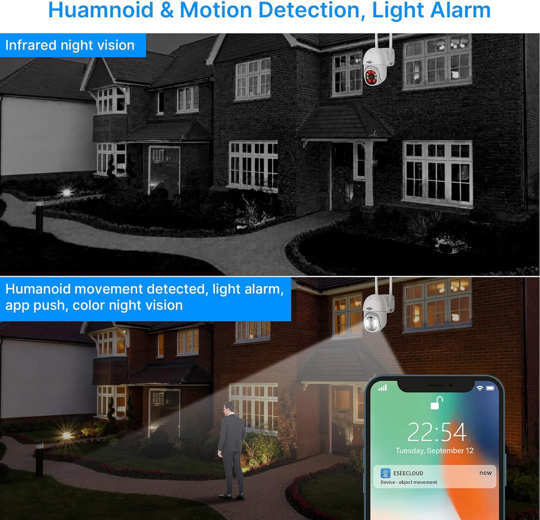 【PTZ-Kamera+Bullet-Kamera】 Hiseeu Überwachungskamera Set Aussen WLAN,5MP Überwachungskamerasystem mi