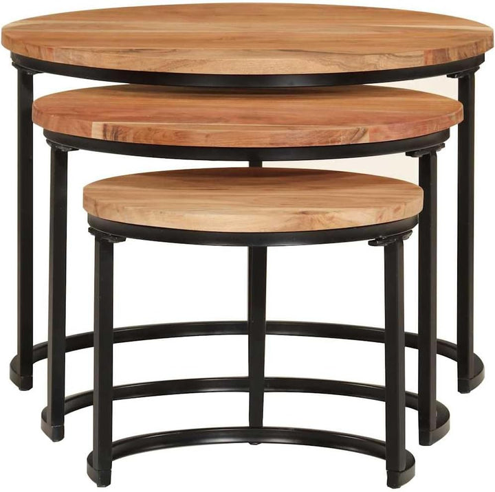 vidaXL Satztisch 3-TLG., Couchtisch Holz-Tischplatte Eisenbein, Beistelltisch für Wohnzimmer, Wohnzi