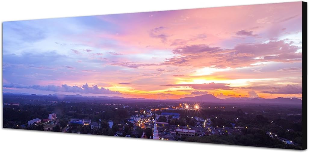 Paul Sinus Art Panoramabild auf Leinwand und Keilrahmen 150x50cm Thailand Stadt Wolkenhimmel Sonnenu