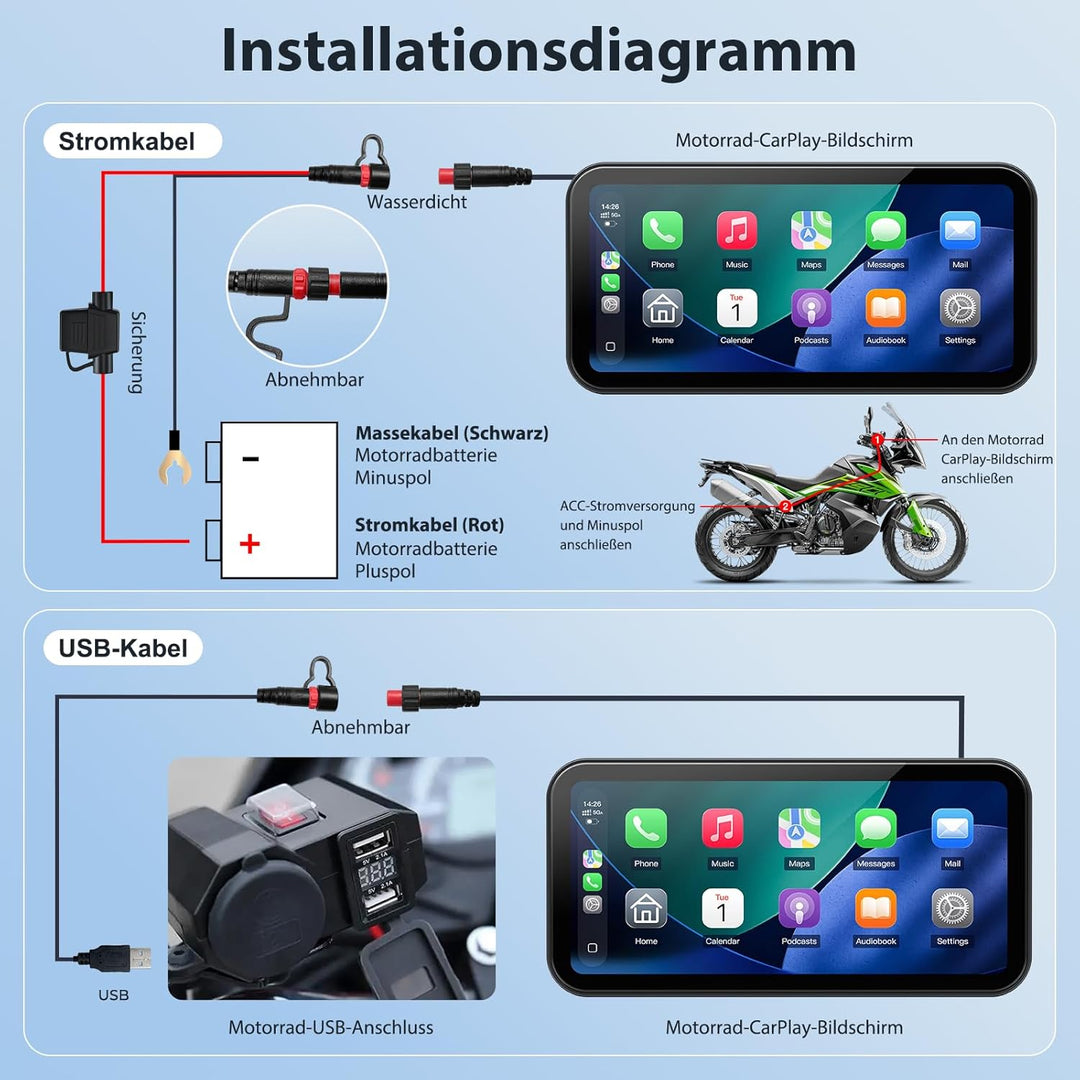 A622 Motorrad CarPlay 6.25 Zoll-Touchscreen-Display, kabelloses CarPlay und Android Auto, IP67 wasse