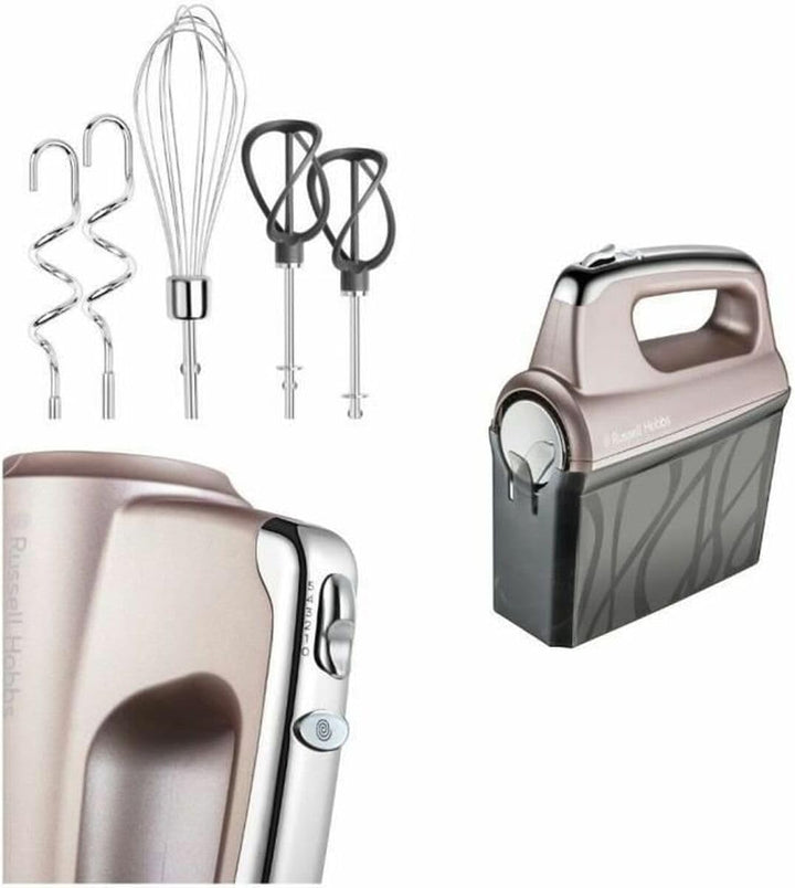 Russell Hobbs Handmixer [Handrührgerät inkl Aufbewahrungsbox für Zubehör] Swirl Quartz (4 Geschwindi
