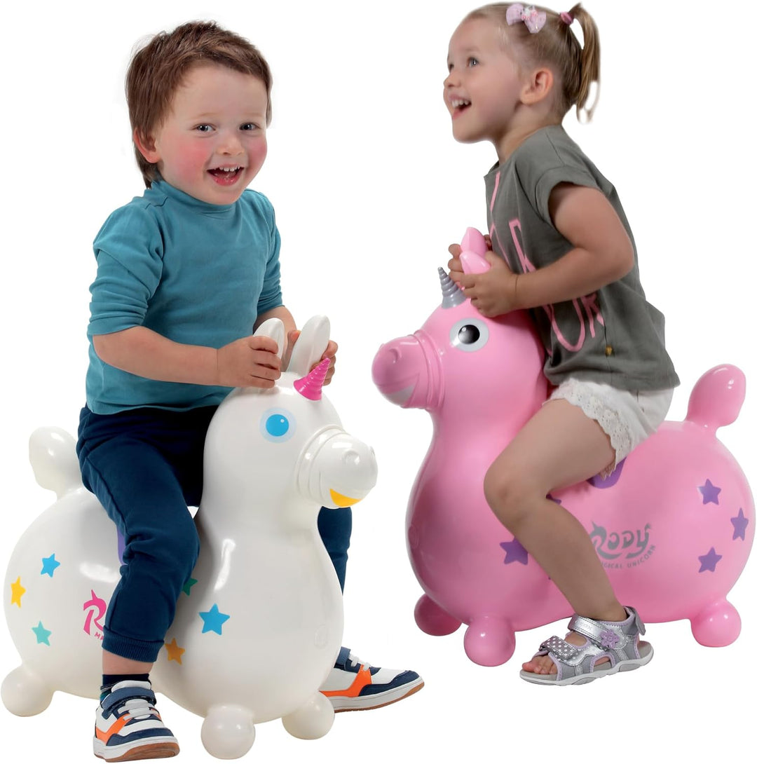 GYMNIC Rody Magisches Einhorn weiss – Aufblasbares Reiteinhorn für Kinder ab 3 Jahren, dynamisches u