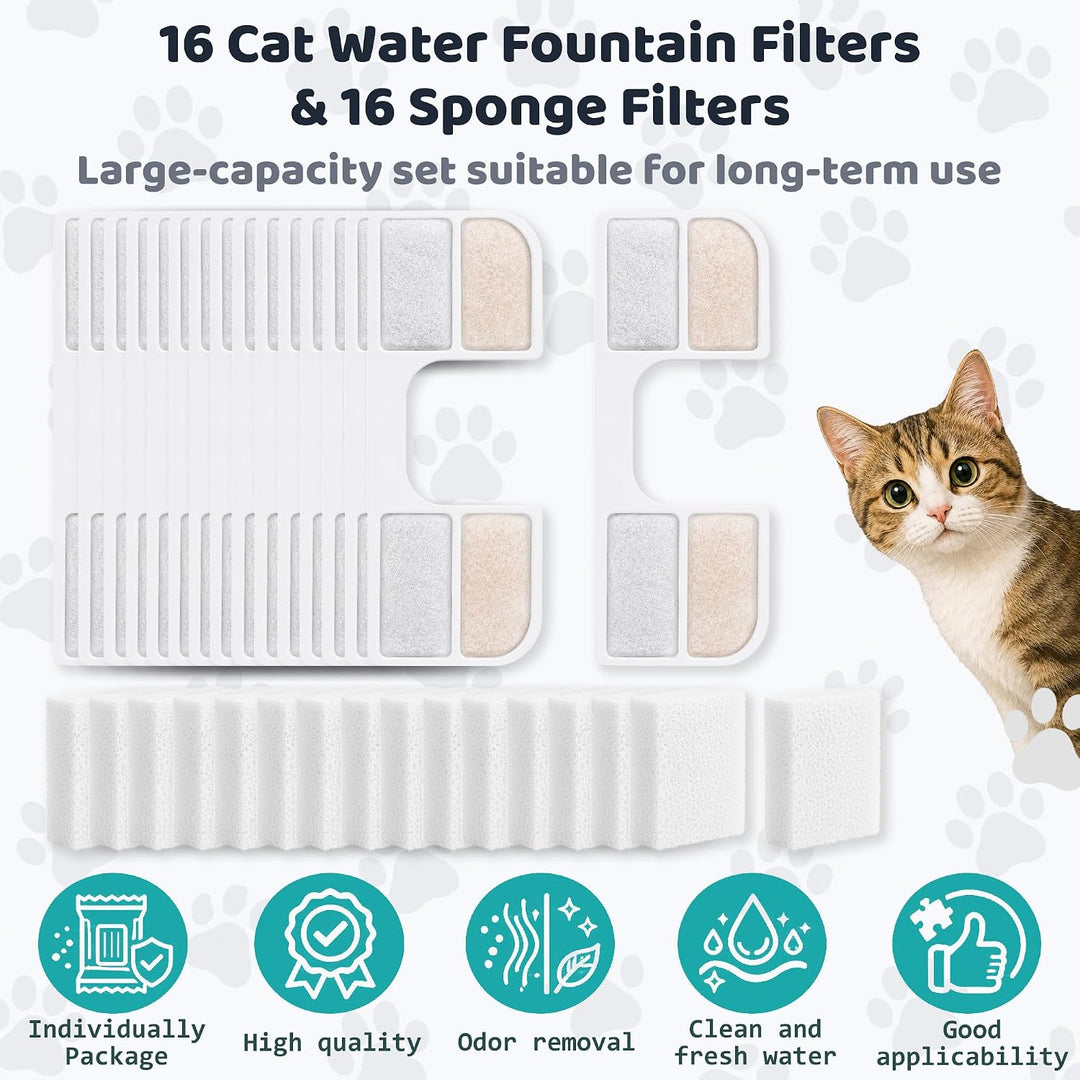 16 Stück Katzenbrunnen Filter kompatibel mit FEELNEEDY FN-W17 3,2 L, Ersatzfilter-Set inkl. 16 Aktiv