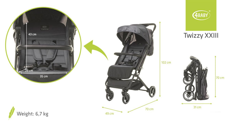 Twizzy XXIII 4BABY ultraleicht, kompakt, touristisch Buggy Kinderwagen bis 22 kg verstellbare, Rücke