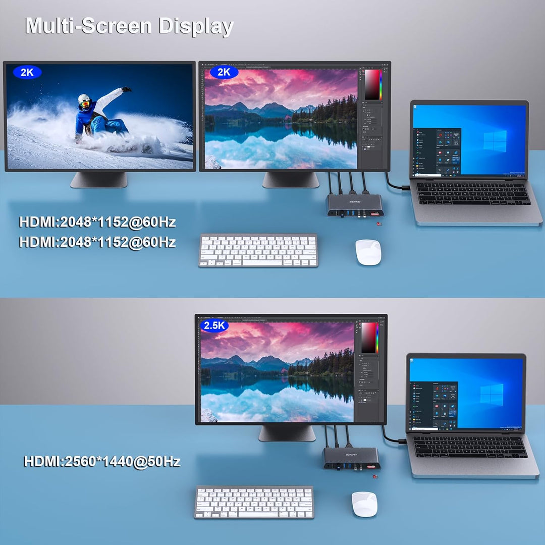 BENFEI USB 3.0 Dockingstation Dual HDMI, 12-in-1 USB Hub mit 2 HDMI/6*USB-Anschlüssen/SD/TF-Kartenle