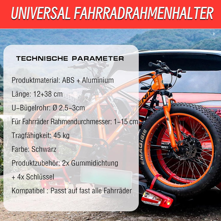 Verstellbar Strap Rahmenhalter 12CM+38CM, Alu Rahmenhalter Fahrradträger für E-Bike/Fahrrad, Abschli