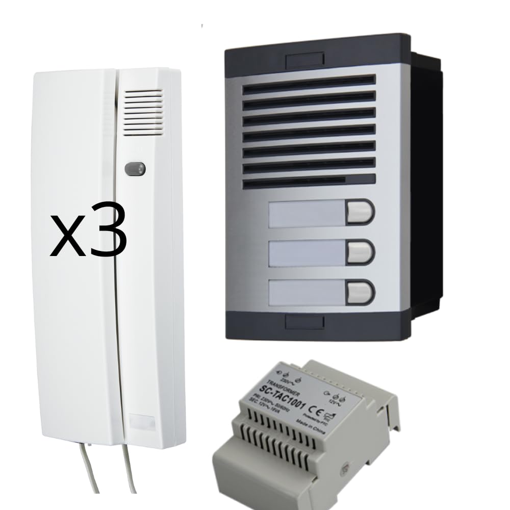 Automatische Türsprechanlage mit analogem 4+n-System, für Gemeinschaften. Komplett: Strassenplatte,