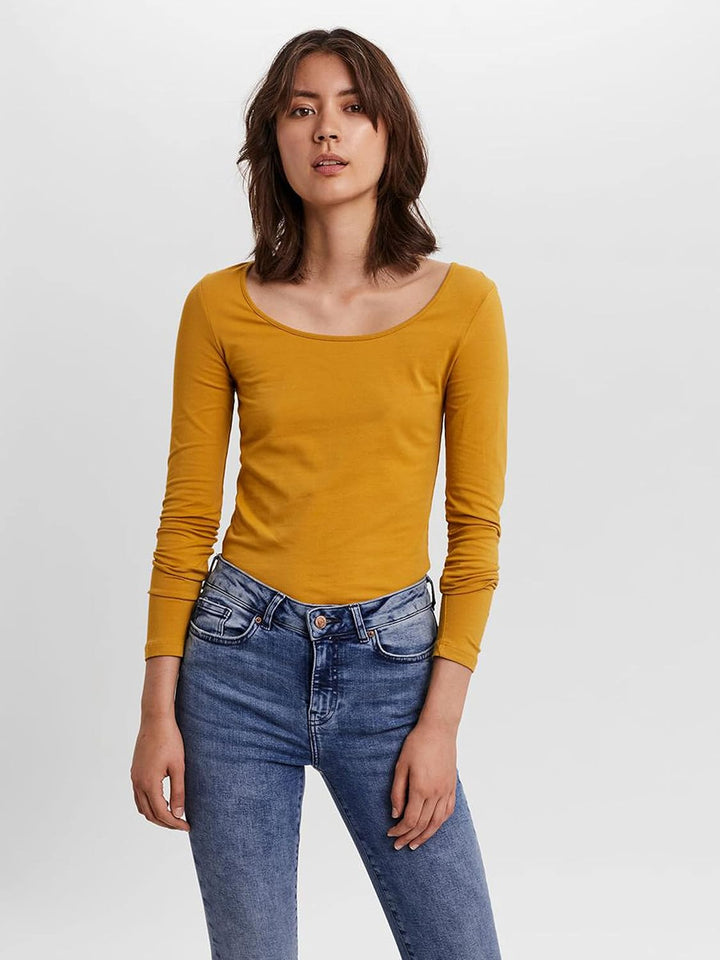 VERO MODA Female Top VMMAXI T-Shirt S Gelb/Braun (1x Chai Tea/ 1x Coffee Bean), S Gelb/Braun (1x Cha