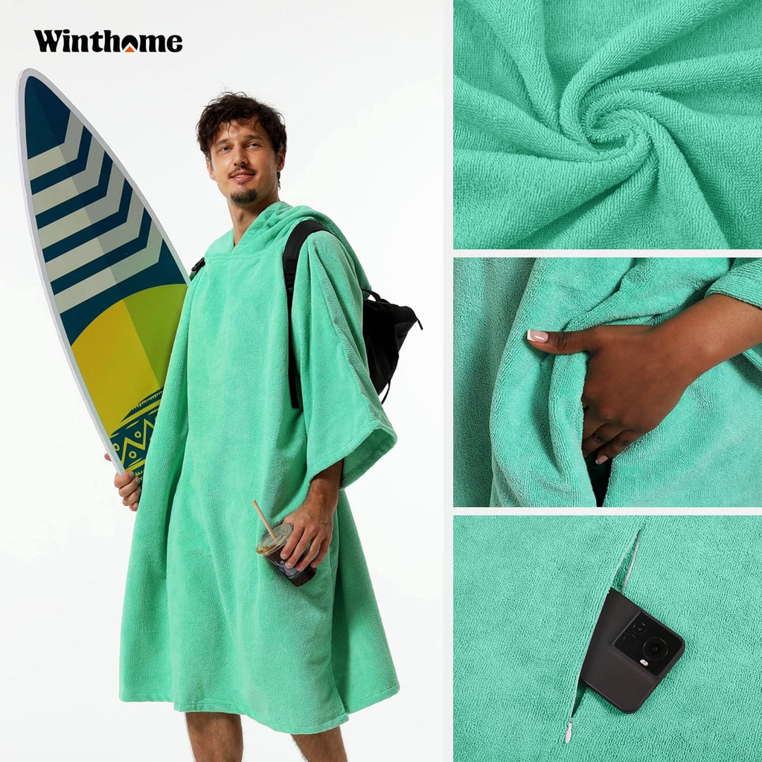 Winthome Poncho Schnelles Trocknen, Badeponcho Strand Umziehhilfe, Surf Poncho Leichtgewicht mit Tas