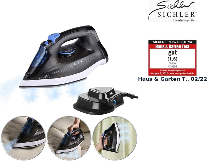 Sichler Haushaltsgeräte Bügeleisen kabellos: Kabelloses 2in1-Dampfbügeleisen mit Basisstation, 2.200