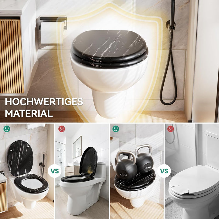 Toilettendeckel mit Absenkautomatik Holz - WC Sitz Bambus Klodeckel Oval MDF Klobrille Toilettensitz
