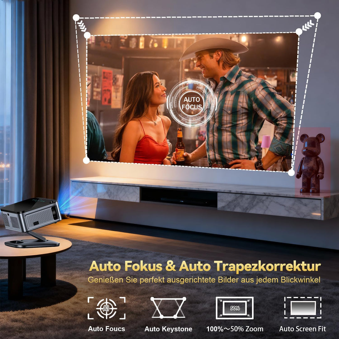 Beamer【1500 ANSI/Autofokus/360°-Drehung】 XIWBSY Projektor 4k Google TV/Sprachsteuerung, WiFi 6 Bluet