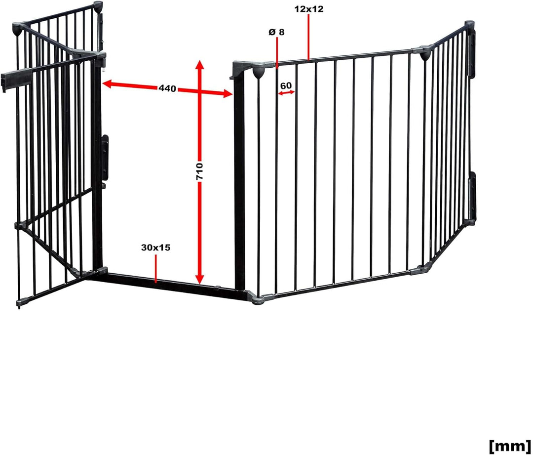 Kaminschutzgitter XL 300 cm Absperrgitter für Kinder mit Tür und Wandhalterung 5 Elemente aus