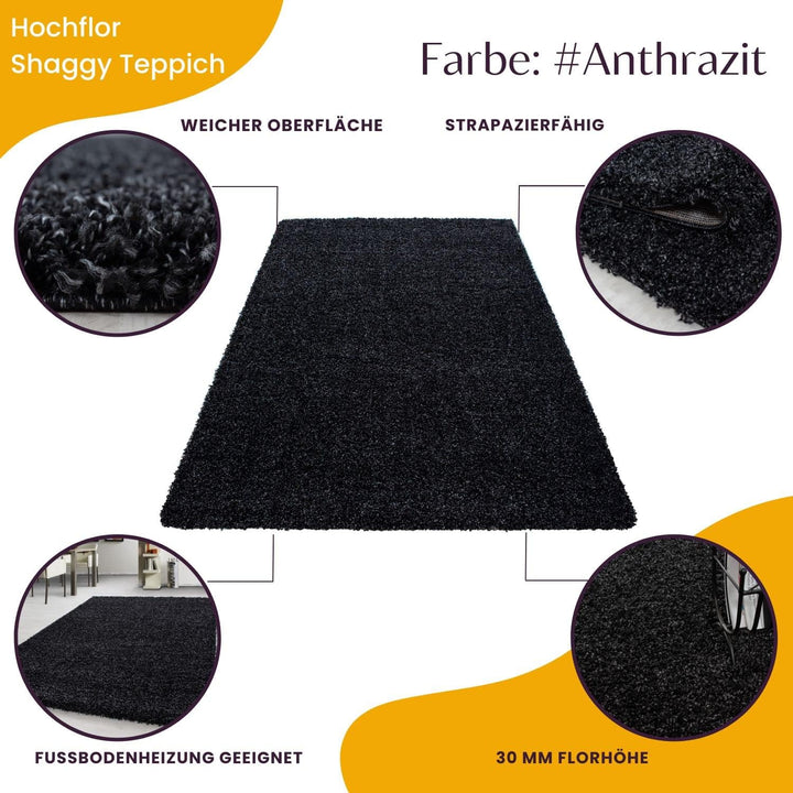 Hochflor Teppich Wohnzimmer Unicolor Einfarbig Schlafzimmer Esszimmer Flur Läufer Küchenteppich Weic