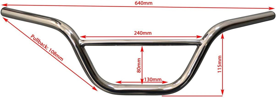 Motorrad Lenker Für Affe Fahrrad Pit Bike Scrambler - 22mm 7/8" Mit 4.5" Aufstieg - Chrom, Chrom