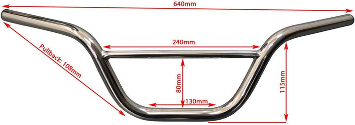 Motorrad Lenker Für Affe Fahrrad Pit Bike Scrambler - 22mm 7/8" Mit 4.5" Aufstieg - Chrom, Chrom