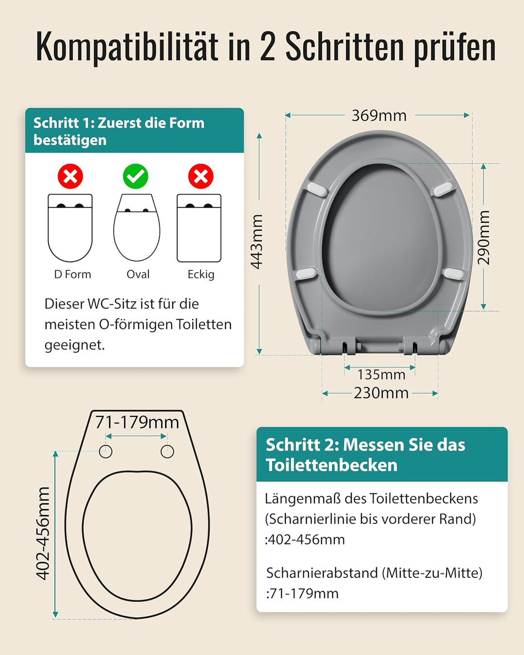 HySail Hochwertiger Toilettendeckel mit Absenkautomatik, Schnellverschluss und Hygienischer Oberfläc