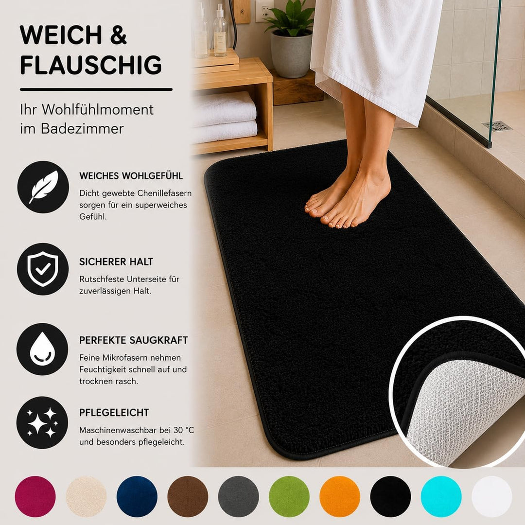 Brandsseller Badematte 70x120 cm Badezimmerteppich Badvorleger Badeteppich Schwarz