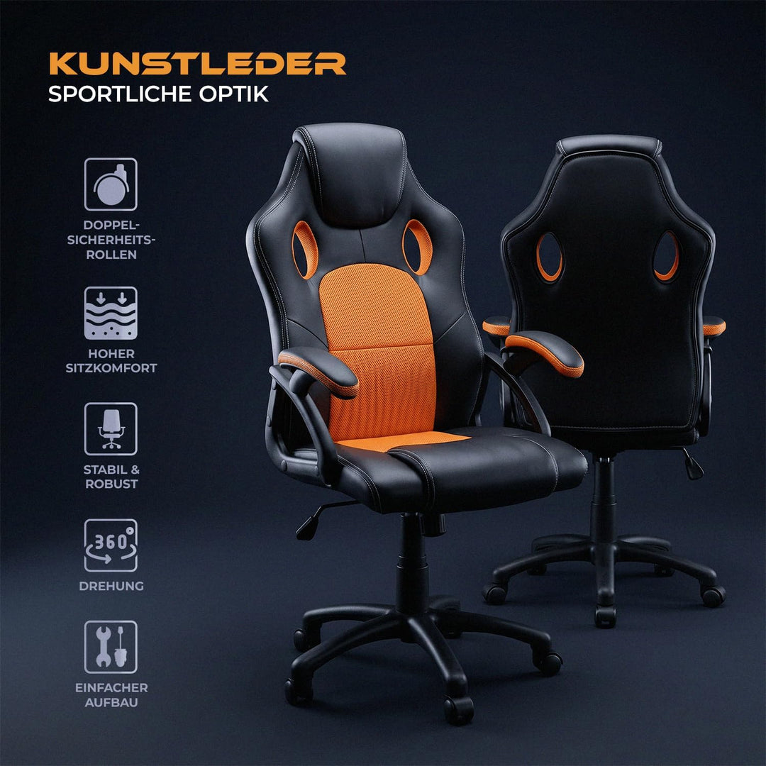 Gamer Stuhl Gaming Schreibtischstuhl Chefsessel Bürostuhl Ergonomisch, Orange, 9 Farbvarianten, gepo
