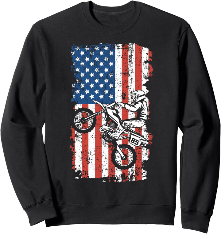 Dirt Bike amerikanische Flagge, Vintage Motocross-Fahrer Sweatshirt