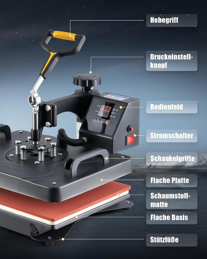 CREWORKS Transferpresse 11 in 1 Hitzepresse 38x30cm Hitzepressemaschine Multifunktionale Heisspressm