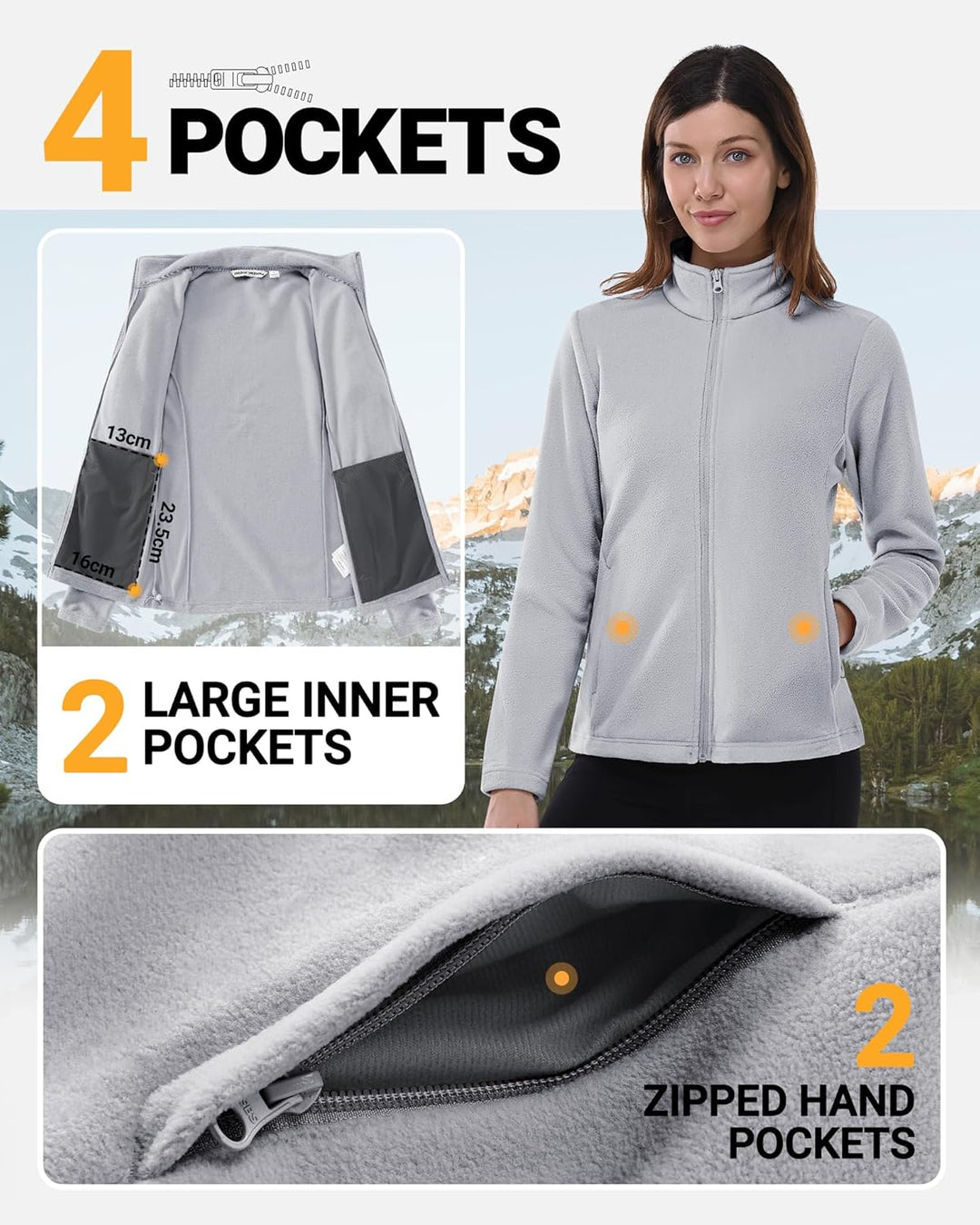 Outdoor Ventures Damen Fleecejacke mit Durchgehendem Reissverschluss Stehkragen Frauen Leichte Fleec