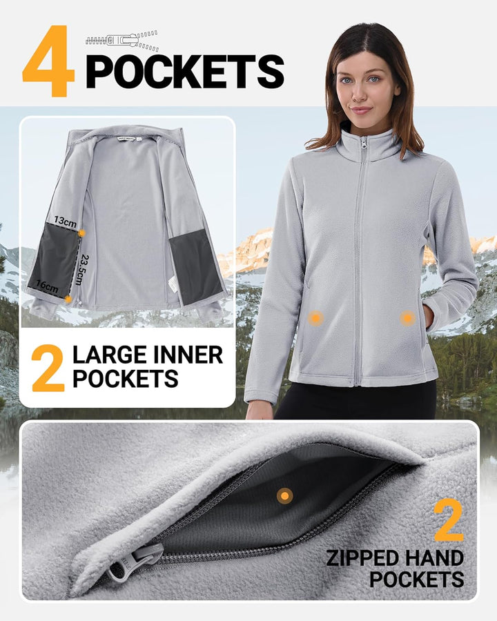 Outdoor Ventures Damen Fleecejacke mit Durchgehendem Reissverschluss Stehkragen Frauen Leichte Fleec