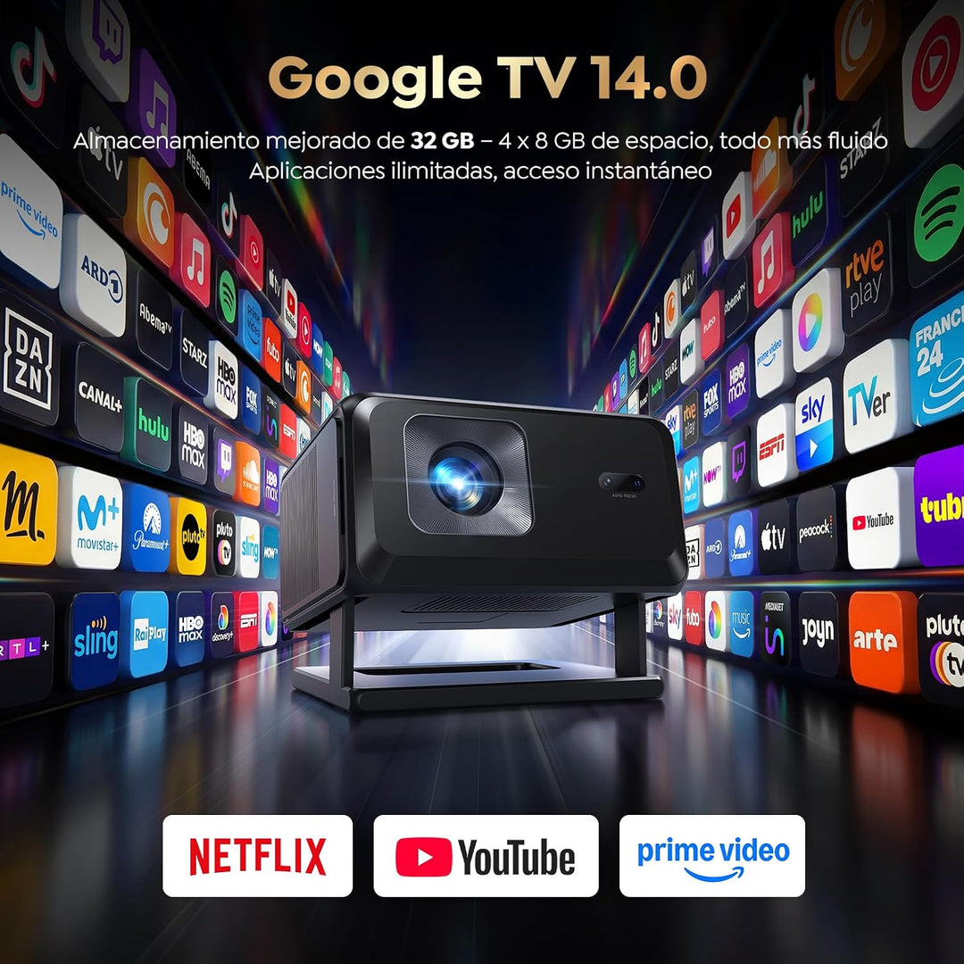 Beamer 4K Unterstützt, Smart Beamer Heimkino 1080P FHD, Autofokus &amp; Trapezkorrektur, WiFi Bluetooth