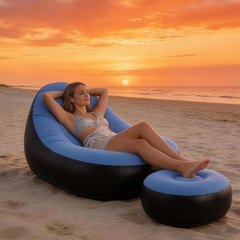 Aufblasbares Sofa mit Fusshocker, Aufblasbarer Sitzsack, Aufblasbares Stuhl Sofa, Luftsofa Aufblasba