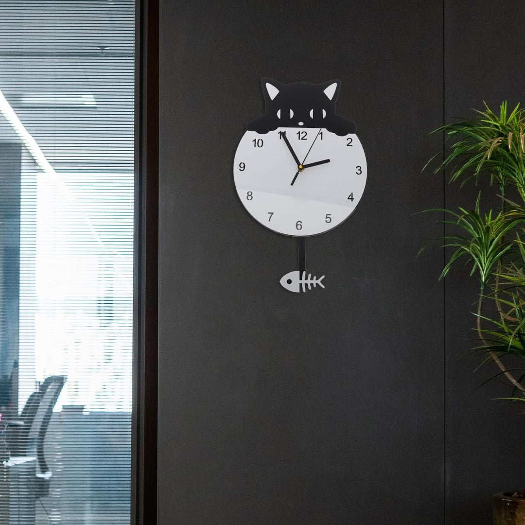 HOMSFOU Wanduhr, rund, Katze, Kätzchen, geräuschlos, dekorative Wanduhr für Kinderzimmer, Schlafzimm