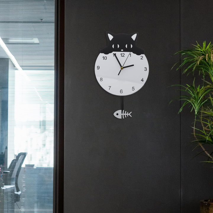 HOMSFOU Wanduhr, rund, Katze, Kätzchen, geräuschlos, dekorative Wanduhr für Kinderzimmer, Schlafzimm
