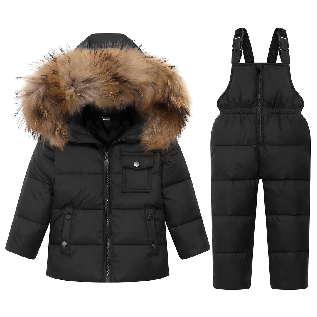 Kinder Daunenjacke Schneeanzug mit Künstliches Fell Kaputze Bekleidungsset Mädchen Jungen Verdickte
