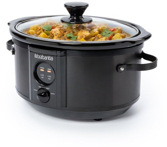 Brabantia Slow Cooker, 3,5 Liter (3-4 Personen), Entnehmbare Keramikschale & Glasdeckel, 3 Temperatu