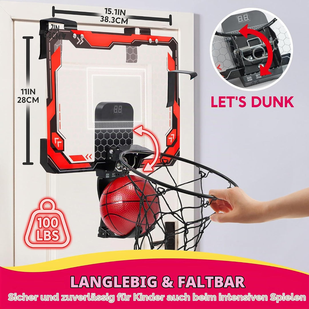 SYNCFUN Basketballkorb Indoor Kinder,Mini Basketballkorb Kinder mit Elektronische Anzeigetafel 4 Bal