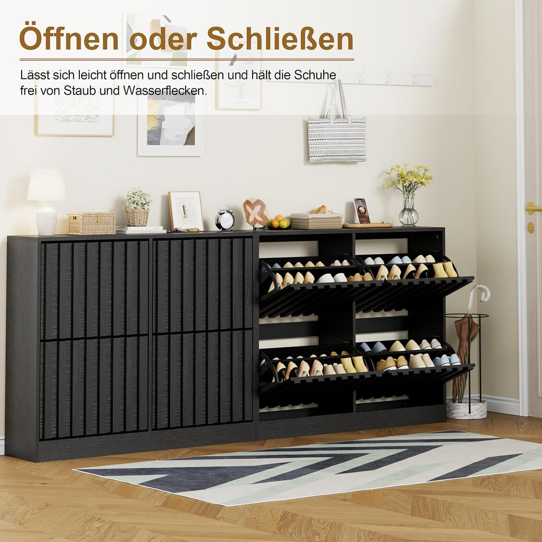 UEV Schuhschrank mit 4 Klappen Holz Schmal Schuhkipper Schuhkommode mit Kippschutz, Schuhaufbewahrun