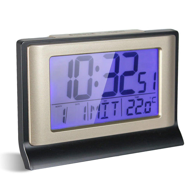 FICHTEC - Digitaler Wecker 13cm Funkgesteuerter Wecker - LCD-Bildschirm mit Blauer Hintergrundbeleuc
