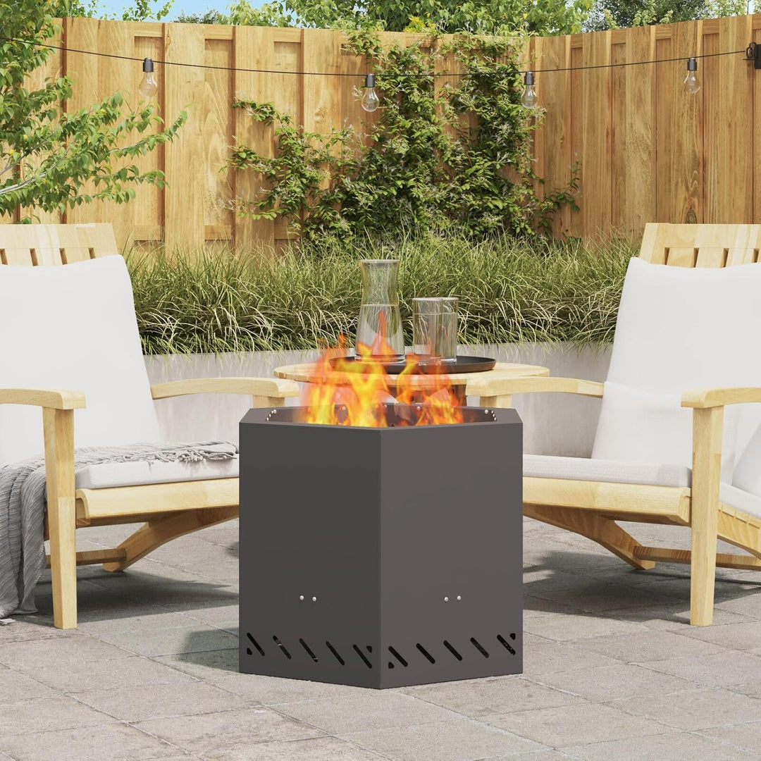 vidaXL Rauchfreier Feuerkorb Schwarz 58 x 58 x 51 cm Stahl, Garten und Terrasse, moderner Outdoor Fe