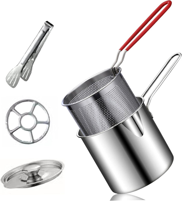 Wedhapy Mini Fritteuse Frittiertopf aus Edelstahl mit Verbrühschutzgriff Frittierpfanne mit Korb Min