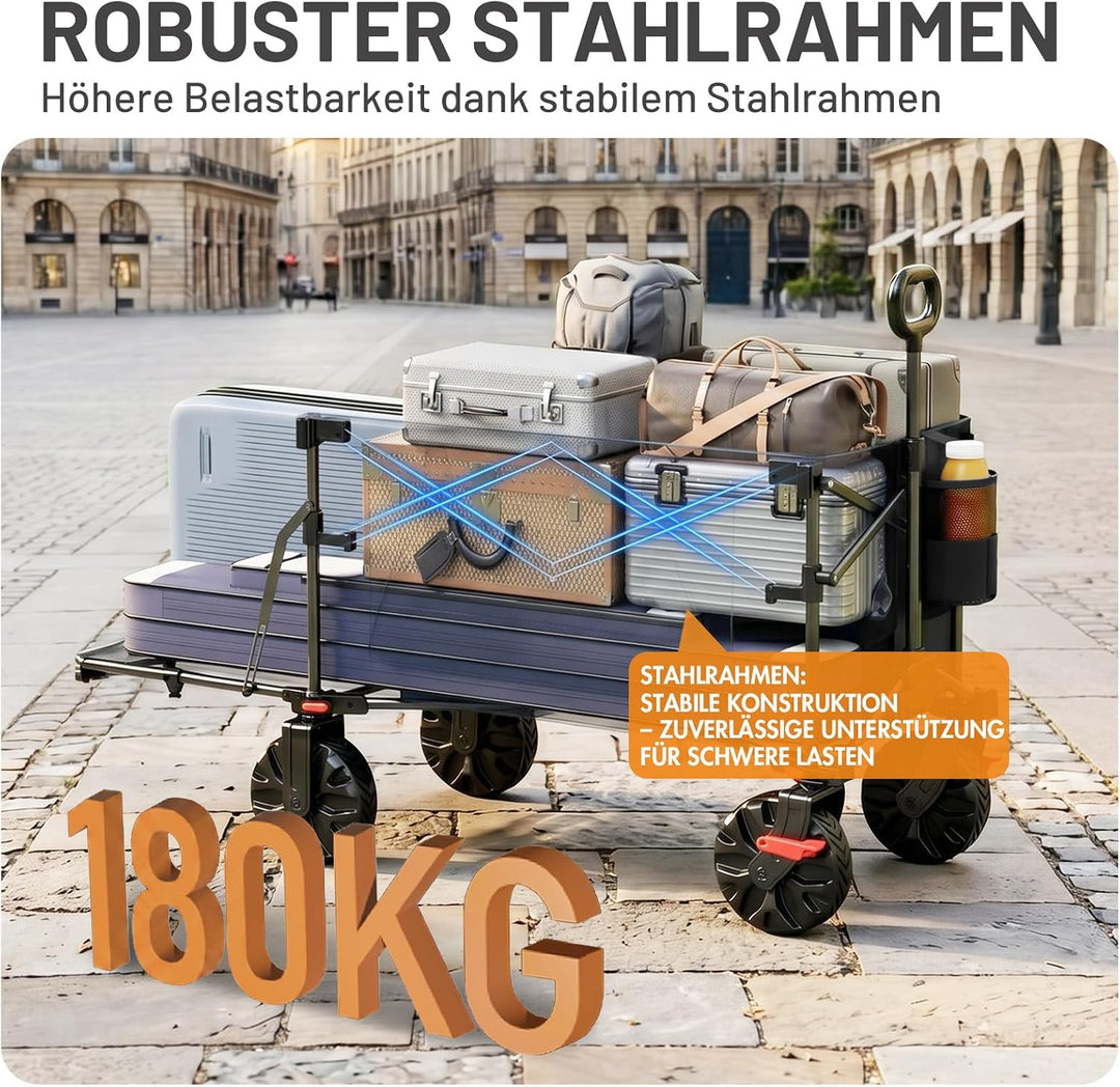 TIMBER RIDGE Bollerwagen Faltbar 400L Extra Lang mit Heckklappe und Bremsen | Strandwagen Klappbar 1