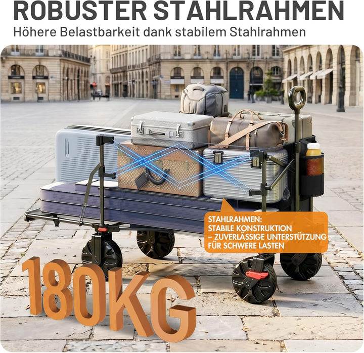 TIMBER RIDGE Bollerwagen Faltbar 400L Extra Lang mit Heckklappe und Bremsen | Strandwagen Klappbar 1