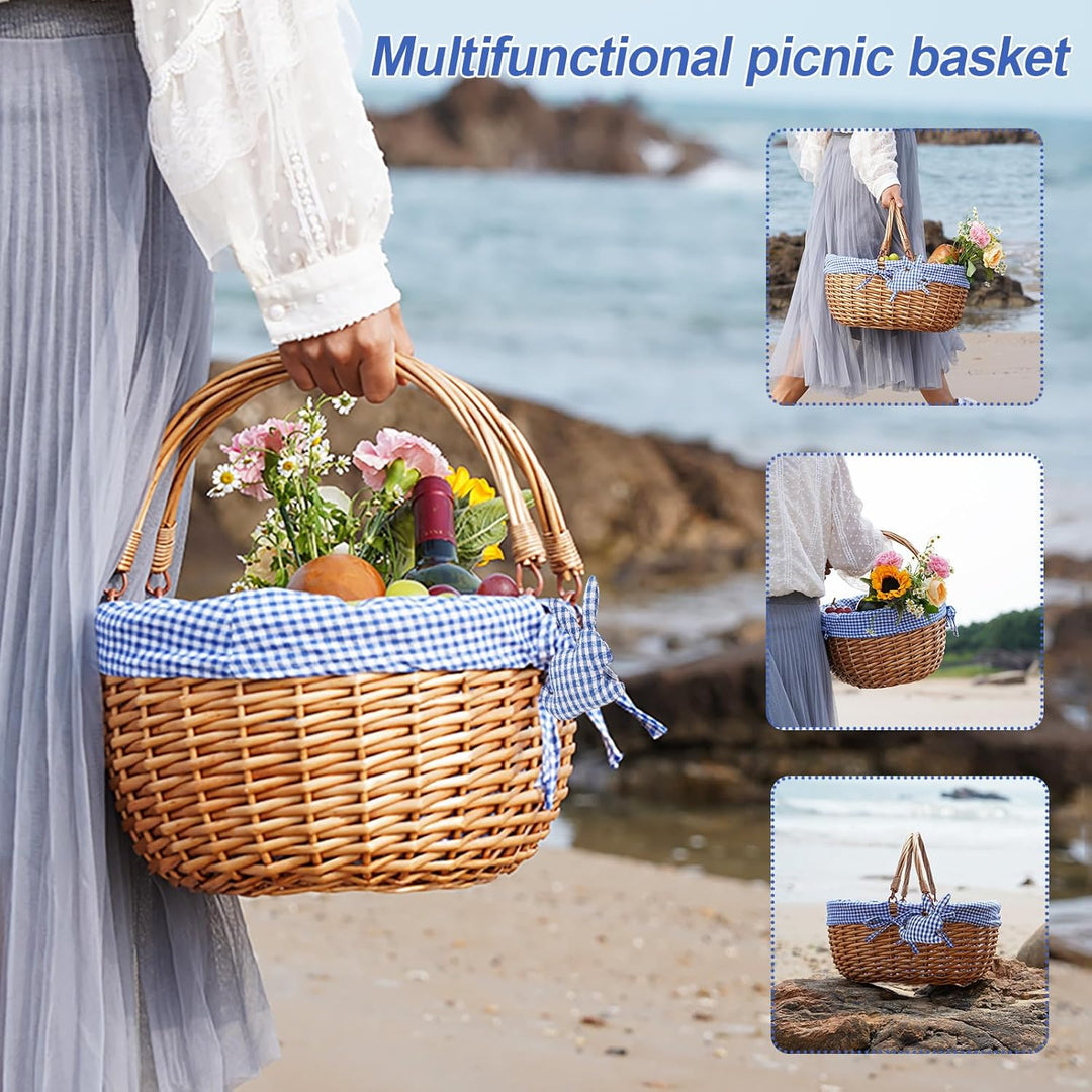 G Good GAIN Weiden-Picknickkorb mit Doppelten, Faltbaren Griffen, Weiden-Picknickkorb, Handgewebter