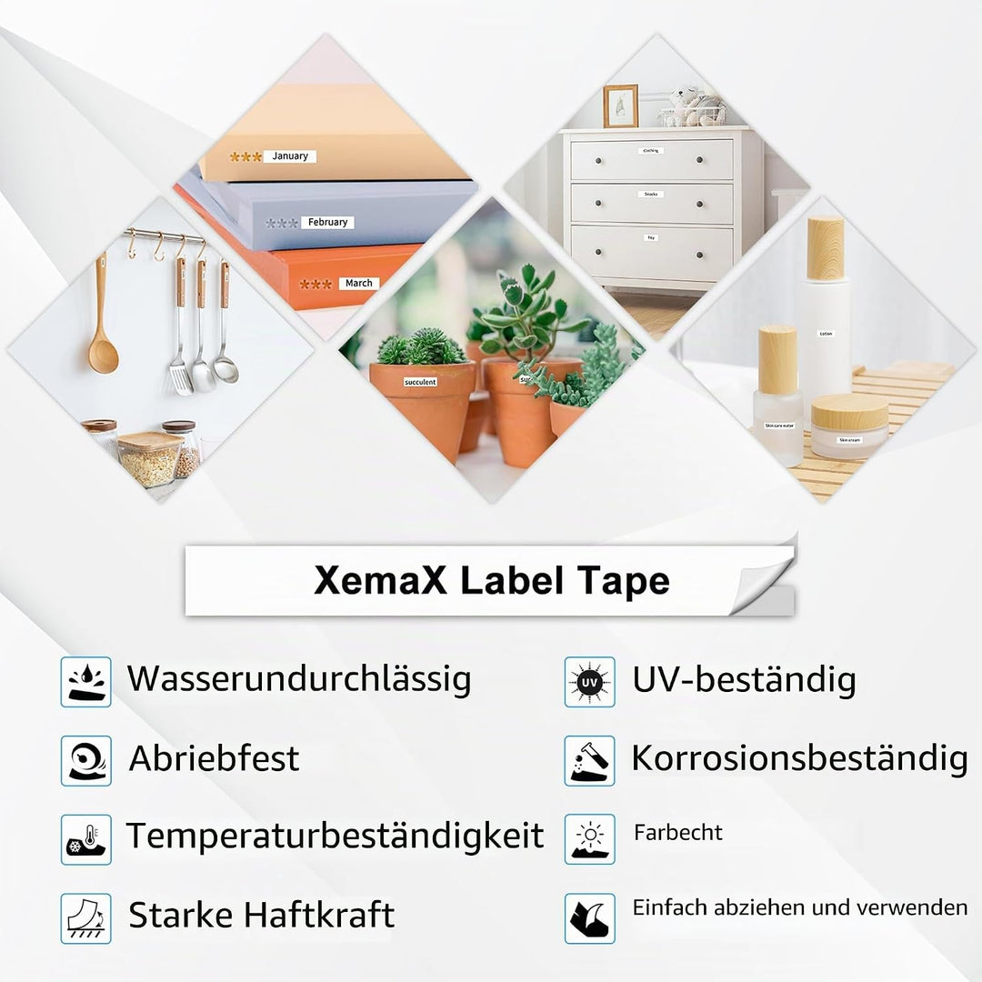 8x XemaX Etikettenband Kompatibel für Brother P-touch Bänder 9mm TZe-221 TZ-221 Schriftbänder Schwar