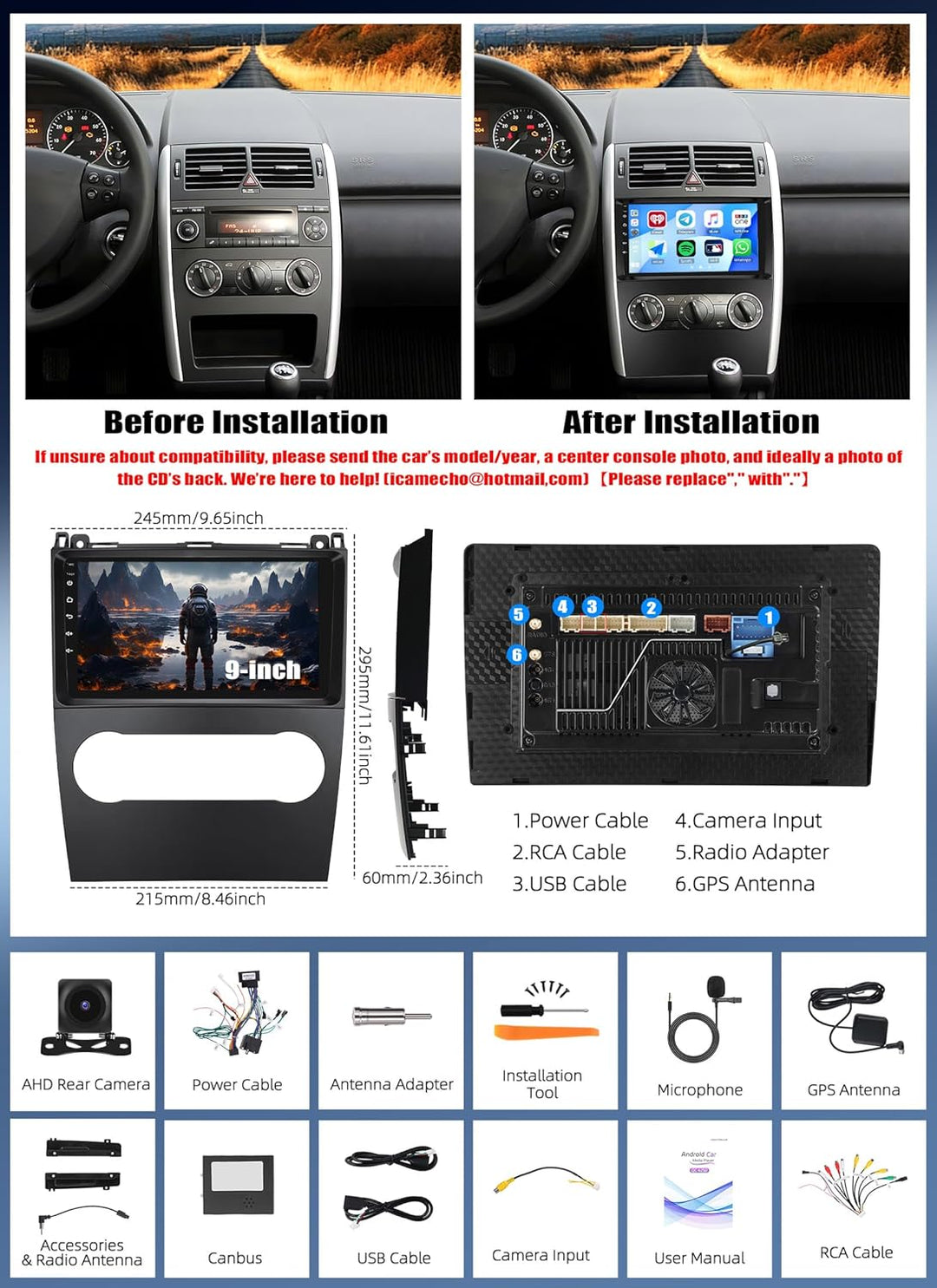 CAMECHO Android 15 Qualcomm 8 Core 4G+64G Autoradio für Benz A Klasse A160 A180/B-Class B200 2008-20