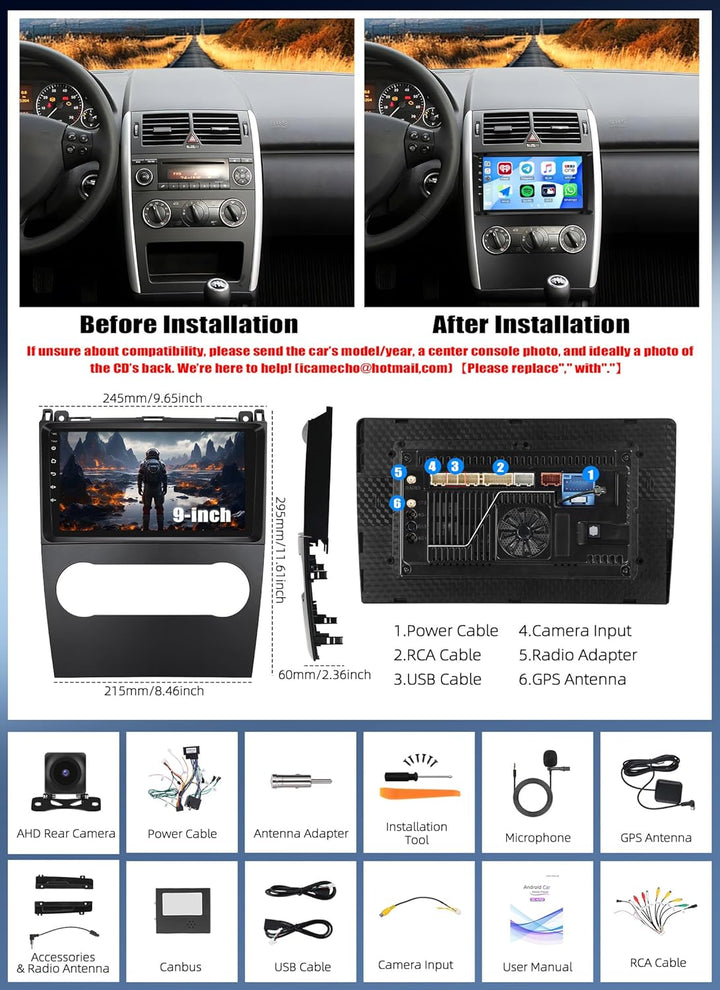 CAMECHO Android 15 Qualcomm 8 Core 4G+64G Autoradio für Benz A Klasse A160 A180/B-Class B200 2008-20